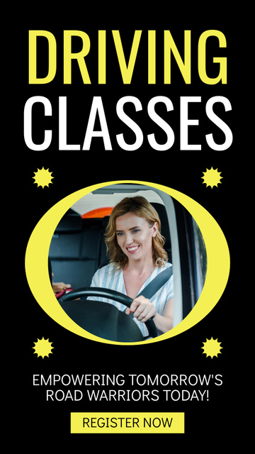 Driving Classes Promotion With Registration and Slogan Instagram Story Modelo de Design