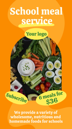 School Food Ad with Vegetables in Lunch Box Instagram Video Story Modelo de Design
