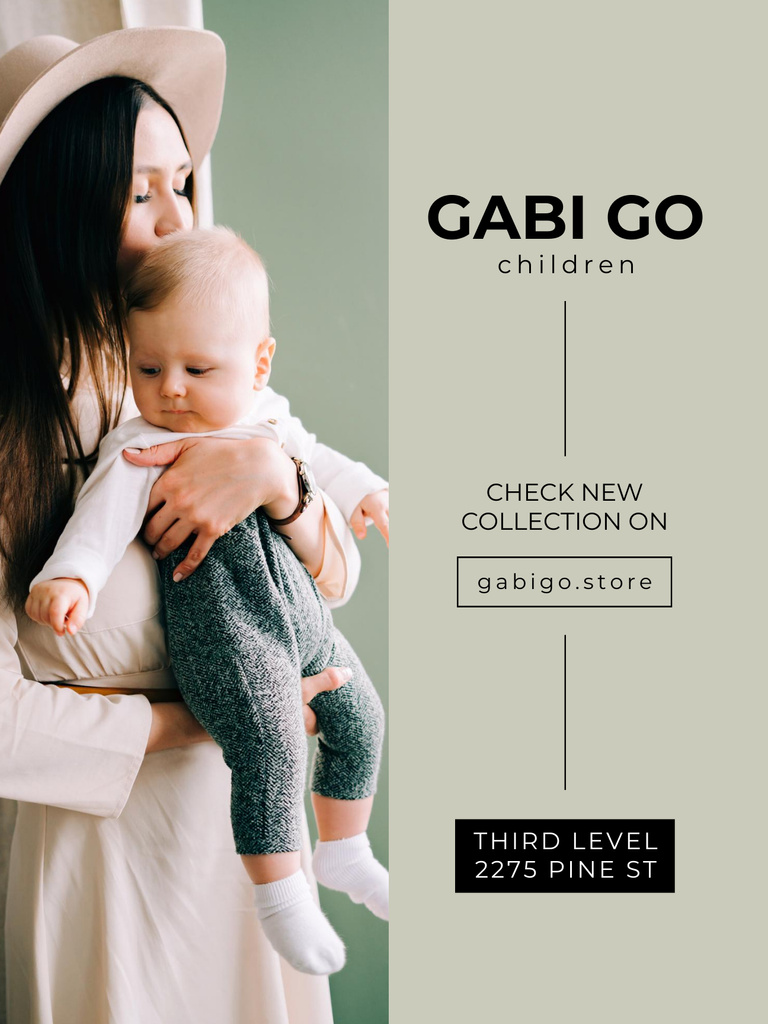 Plantilla de diseño de Children Clothing Store with Baby in Stylish Clothes Poster US 