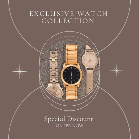 Luxury Accessories Sale with Golden Watch Instagram Tasarım Şablonu