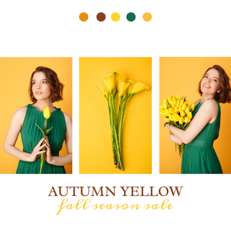 Designvorlage Seasonal Sale Ad with Yellow Tulips für Instagram