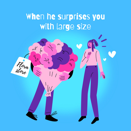 Man giving Huge Bouquet to Girlfriend Instagram Πρότυπο σχεδίασης