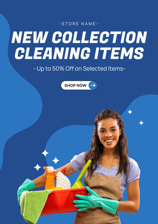 Mixed Race Woman on Cleaning Items Promotion Poster Design Template