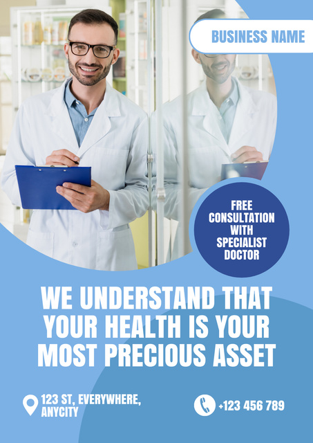 Medical Healthcare Services with Friendly Doctor Poster Design Template