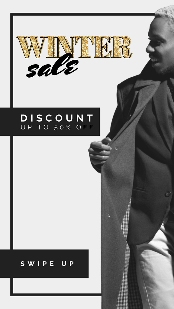 Designvorlage Winter Sale Announcement with Stylish Young Guy für Instagram Story
