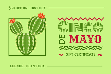Plantilla de diseño de Cinco de Mayo Offer with Cactus Gift Certificate 