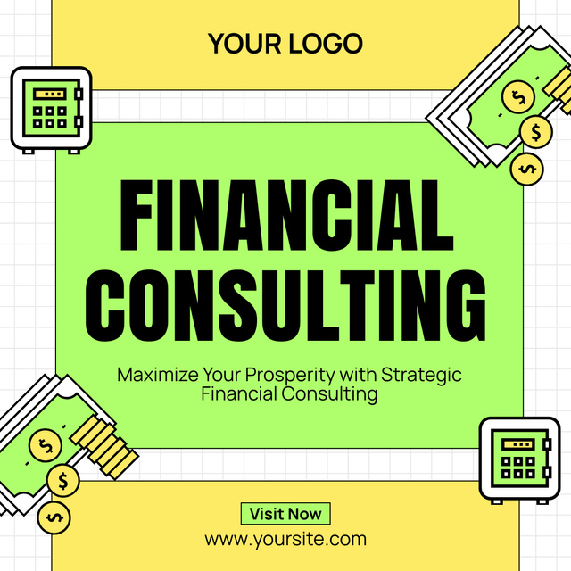 Services of Financial Consulting with Illustration of Money LinkedIn post Design Template