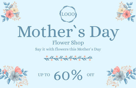 Modèle de visuel Flower Shop Discount Offer on Blue - Thank You Card 5.5x8.5in