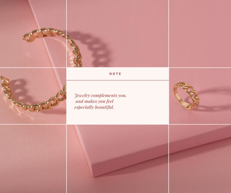 Designvorlage Citation about Jewelry with Golden Bracelet and Ring für Facebook