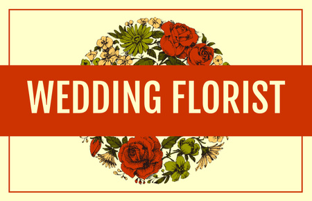 Parlak Çiçeklerle Düğün Çiçekçi Amblemi Business Card 85x55mm Tasarım Şablonu