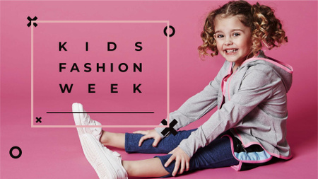 Kids Fashion Week Announcement with Smiling Little Girl FB event cover Tasarım Şablonu