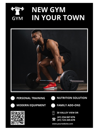 Gym Opening Announcement with Man Lifting Barbell Poster US Design Template