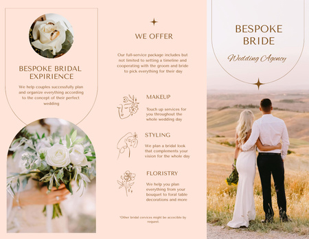 Platilla de diseño Happy Newlyweds on Wedding Day with Flowers Bouquet Brochure 8.5x11in Z-fold