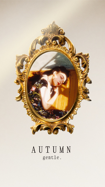 Autumn Inspiration with Woman in Golden Vintage Mirror Instagram Story – шаблон для дизайна