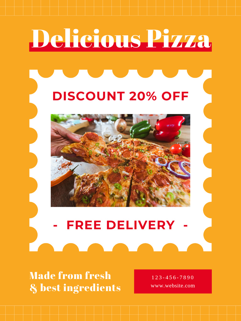 Discount and Free Delivery Delicious Pizza Poster US Modelo de Design
