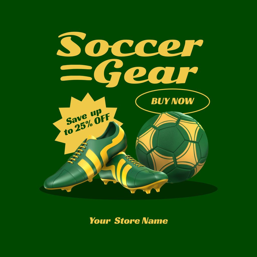 Soccer Gear Ad with Shoes and Ball Instagram Design Template