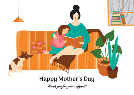 Mother's Day with Mother reading Book to Daughter Postcard Modelo de Design