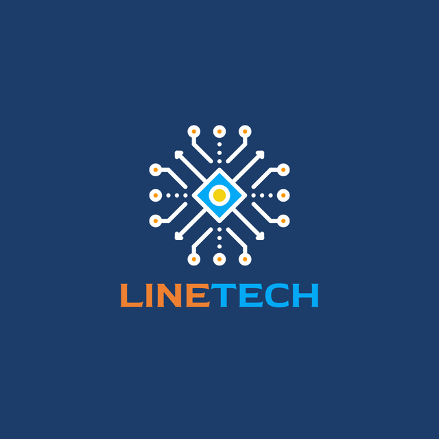 Tech Company Emblem in Blue Logo Design Template