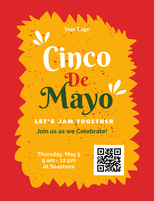 Cinco de Mayo Ad with Text on Yellow Invitation 13.9x10.7cm Design Template