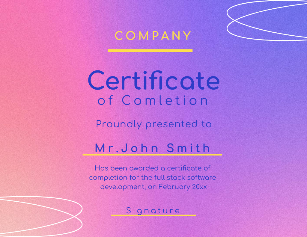 Ontwerpsjabloon van Certificate van Award for Completion Software Development Courses