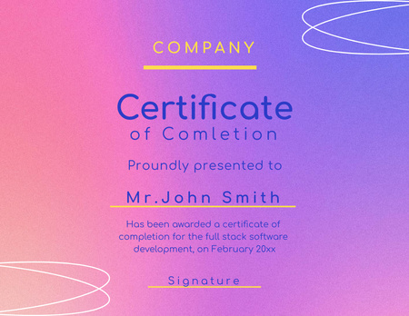 Palkinto ohjelmistokehityskurssien suorittamisesta Certificate Design Template