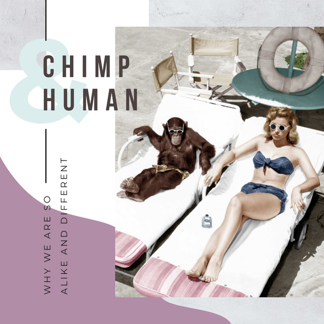 Woman and chimpanzee sunbathing Instagramデザインテンプレート
