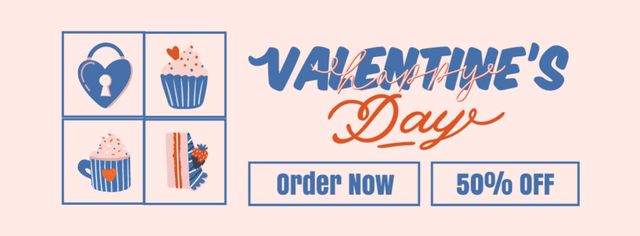 Offer Discounts on Sweets for Valentine's Day Facebook cover Design Template