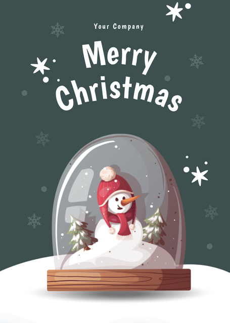 Christmas Greeting with Snowman in Snowball Postcard A6 Vertical Tasarım Şablonu