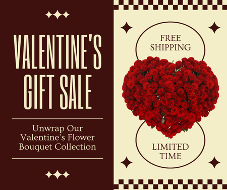 Heart Shaped Roses Bouquet With Free Shipping Offer Facebook Design Template