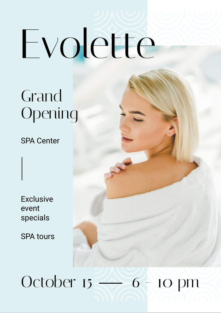 Grand Opening Announcement with Woman Relaxing in Spa Flyer A4デザインテンプレート