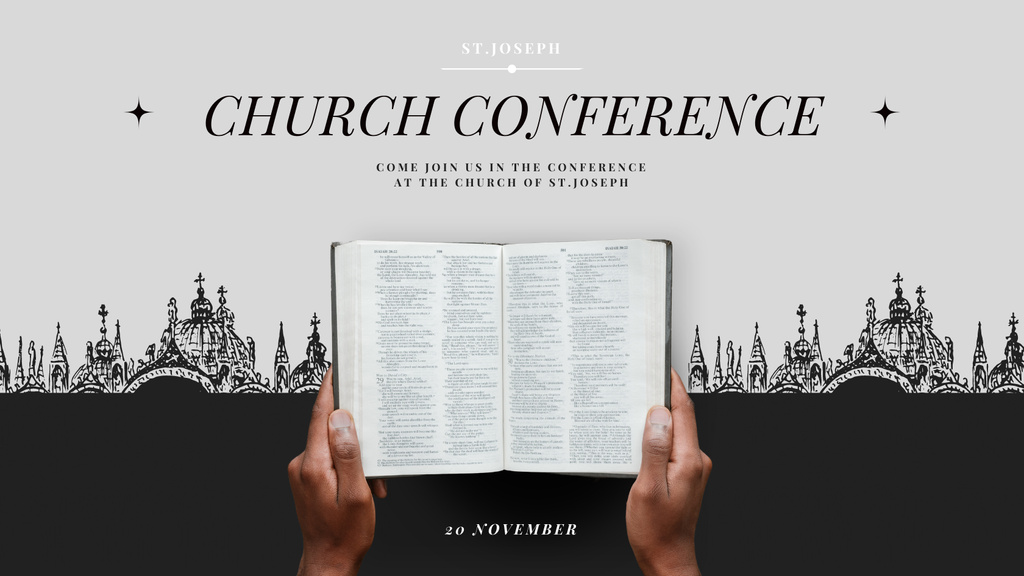 Designvorlage Church Conference Announcement with Bible für Title 1680x945px