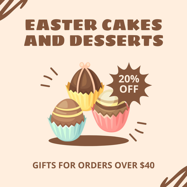 Easter Offer of Cakes and Desserts with Illustration of Cupcakes Instagram AD Design Template