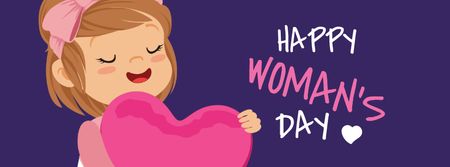Woman's Day Greeting with Girl holding Heart Facebook cover Tasarım Şablonu