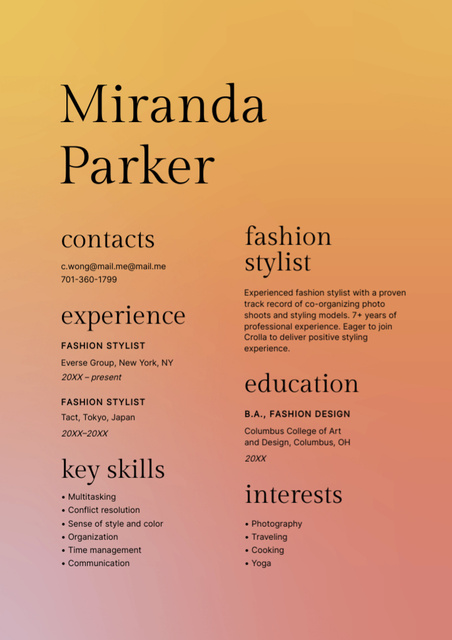 Plantilla de diseño de Modern Creative Resume with Gradient Background Resume 