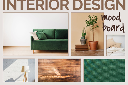 Interior Design Green and Brown Mood Board Πρότυπο σχεδίασης