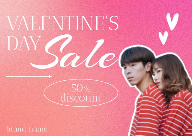 Valentine's Day Sale Announcement with Asian Couple Card Tasarım Şablonu