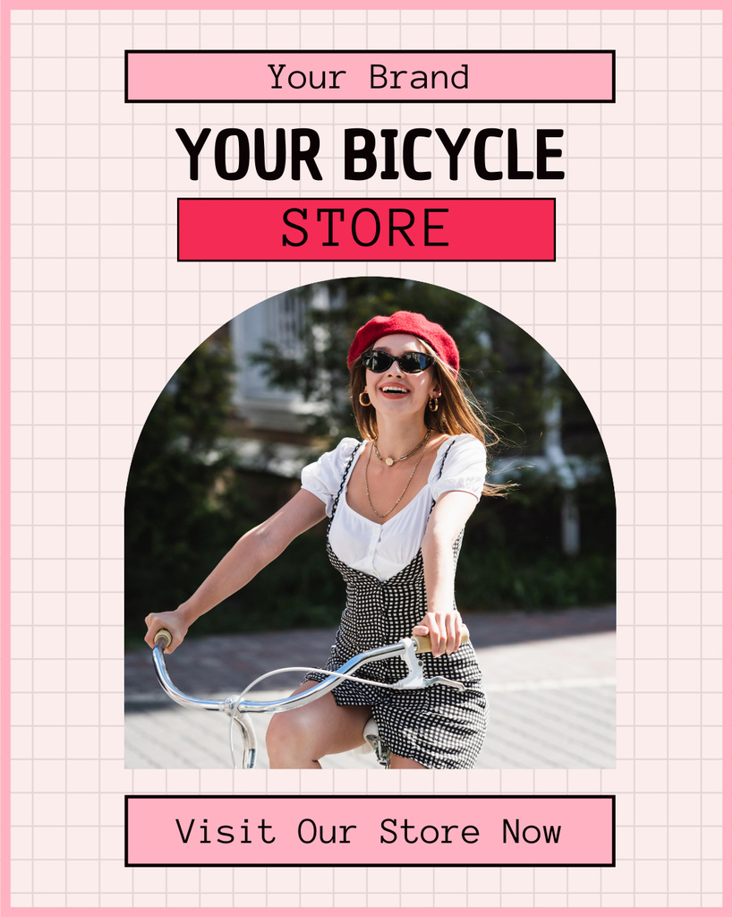 Plantilla de diseño de Ad of Your Bicycle Store on Pink Instagram Post Vertical 