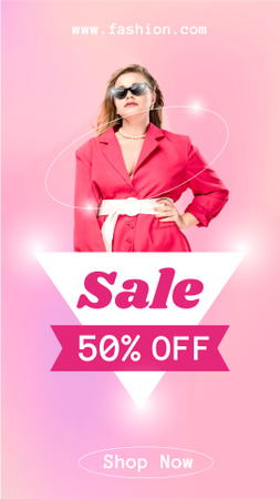 Oversize Women Fashion Ad with Lady in Pink Coat Instagram Story tervezősablon