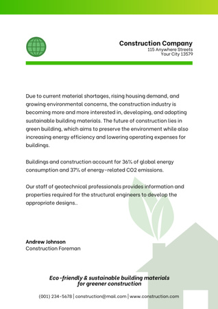 Designvorlage Vorschlag eines Green Building Bauunternehmens für Letterhead