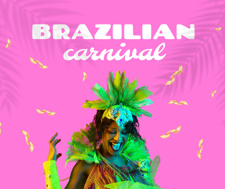 Designvorlage Brazilian Carnival Announcement with Girl in Costume für Facebook