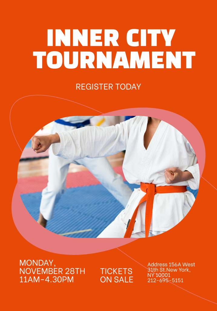 Designvorlage Karate Tournament Announcement on Orange für Poster 28x40in