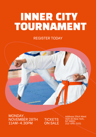 Karate Tournament Announcement on Orange Poster 28x40in Design Template