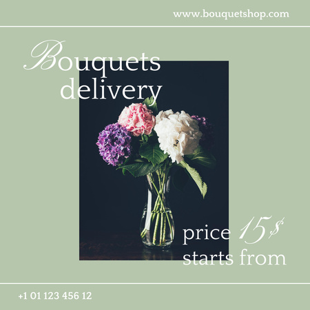 Beautiful Flowers in Vase for Bouquets Delivery Ad Instagram Tasarım Şablonu