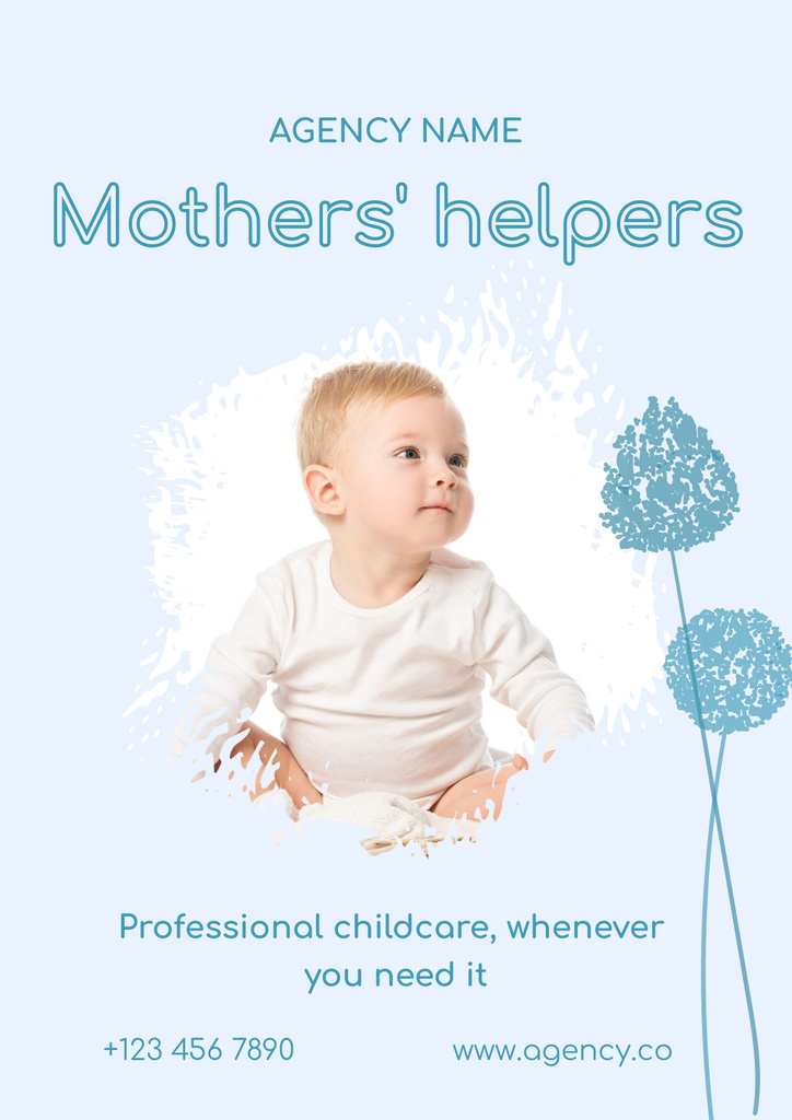 Designvorlage Trustworthy Babysitting Services Offer In Blue für Poster
