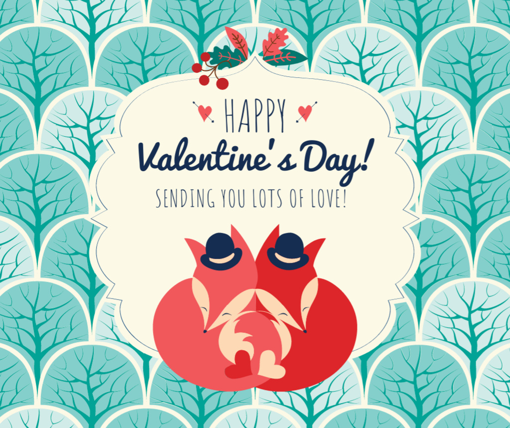 Template di design Valentine's Day Greeting with Foxes Facebook