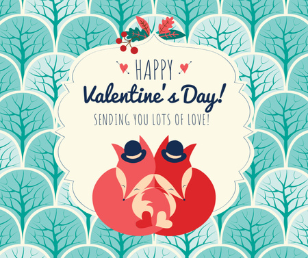 Designvorlage Valentine's Day Greeting with Foxes für Facebook