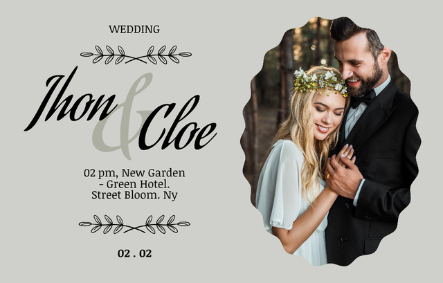 Plantilla de diseño de Wedding Ceremony Event With Floral Ornament Invitation 4.6x7.2in Horizontal 