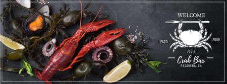 Bar Invitation with Fresh Seafood on Table Facebook cover Modelo de Design