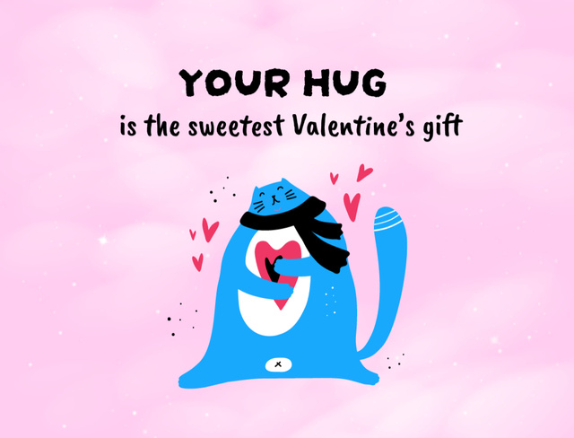 Valentine's Day Greeting with Cute Cat Holding Heart Postcard 4.2x5.5in Šablona návrhu