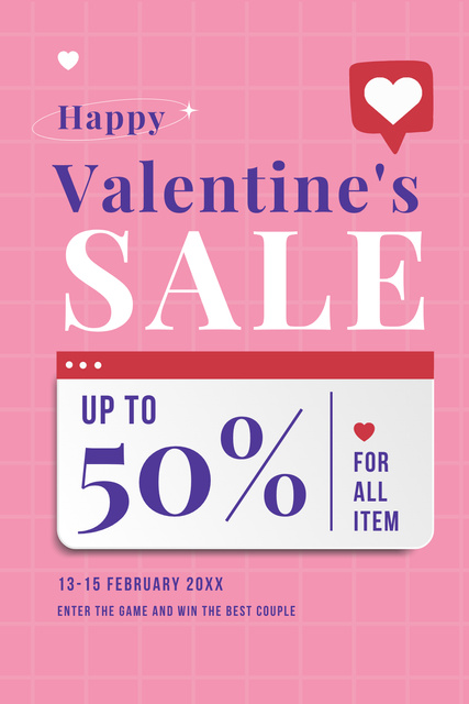 Ontwerpsjabloon van Pinterest van Happy Valentine's Day Sale
